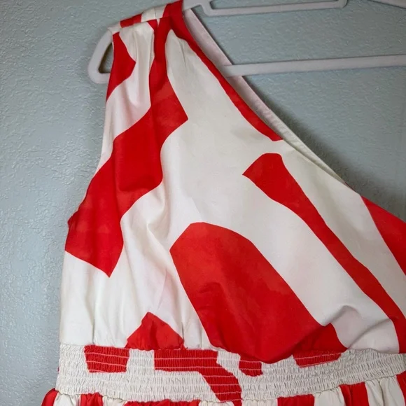 Banana Republic Cotton White Orange Geometric Pattern One Shoulder Midi Dress L - Picture 5 of 10